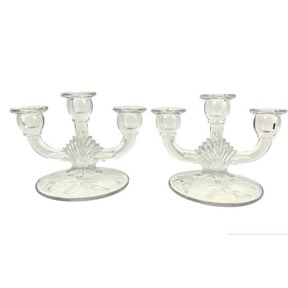 VTG Set of 2 Etched Glass 3 Tier Candle Holder Clear Glass Elegant Votive - Picture 1 of 13
